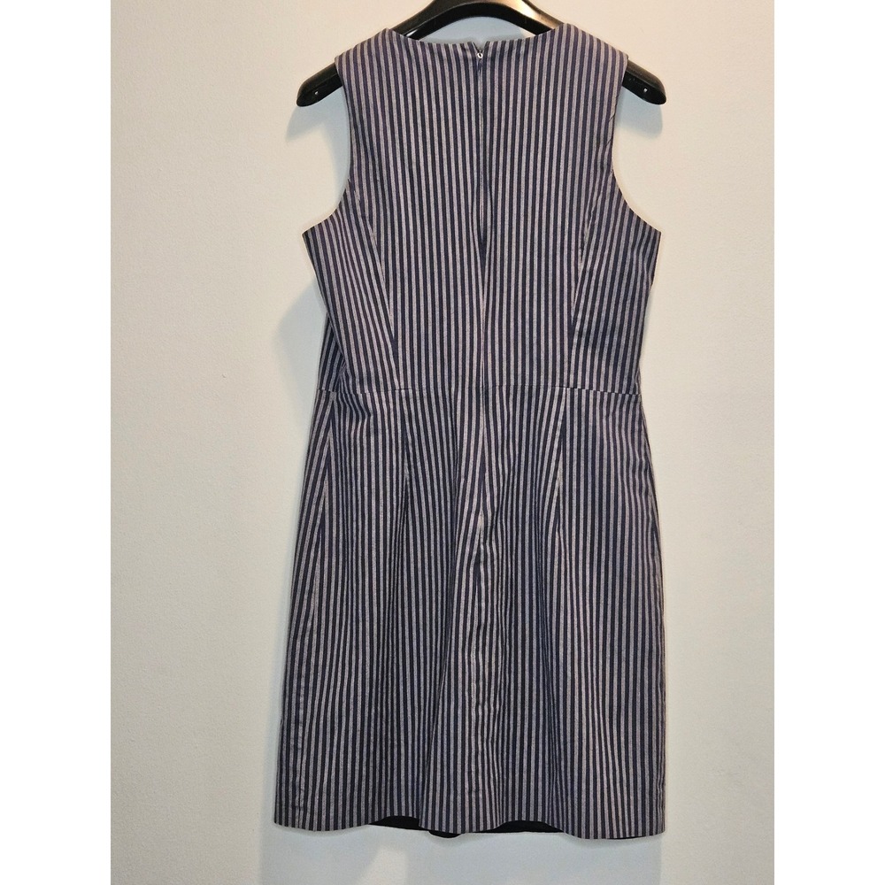 Theory Namra Medley Stripe Sleeveless Sheath Dress Navy Blue White Size 8 - Picture 3 of 9